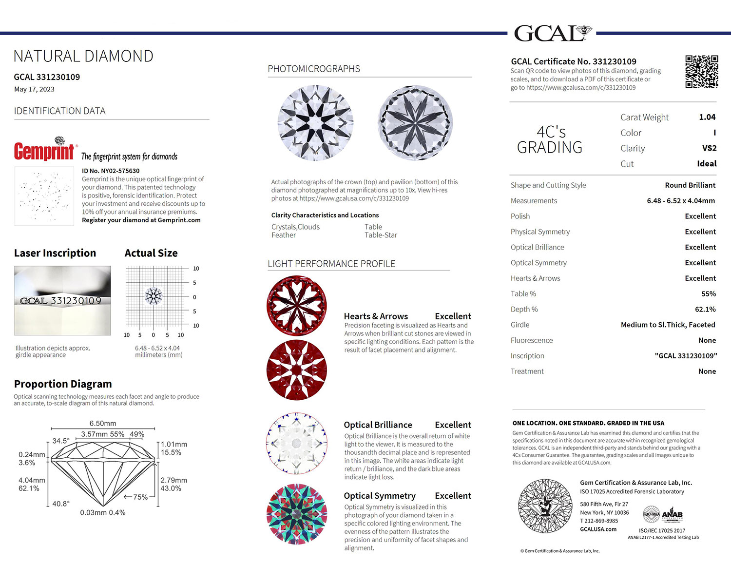 Natural Diamond Guaranteed Certificate With H&A